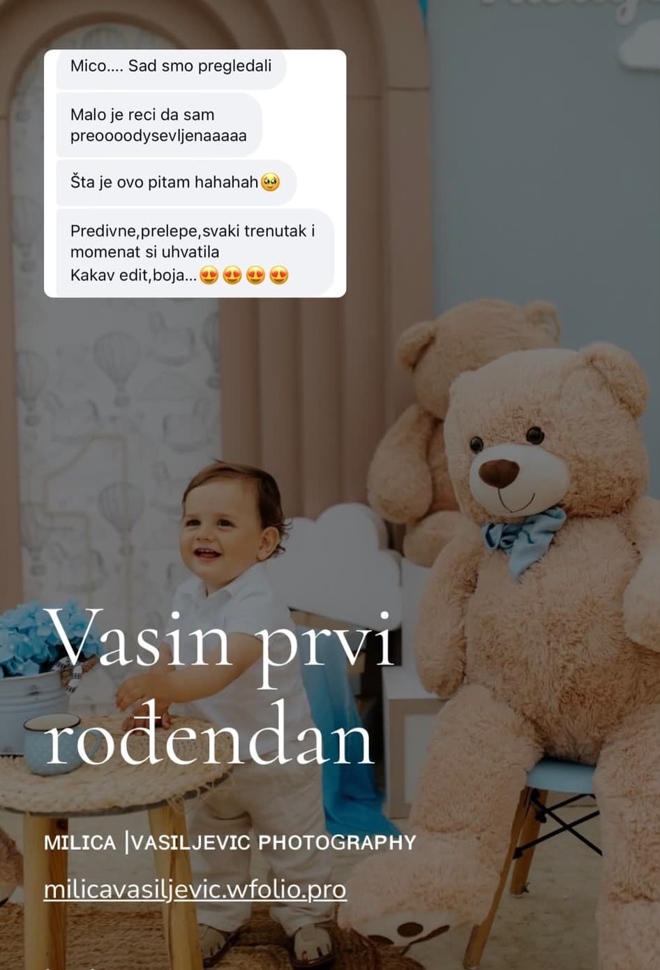 Proslava prvog rođendana bebe uz poruku roditelja o fotografijama