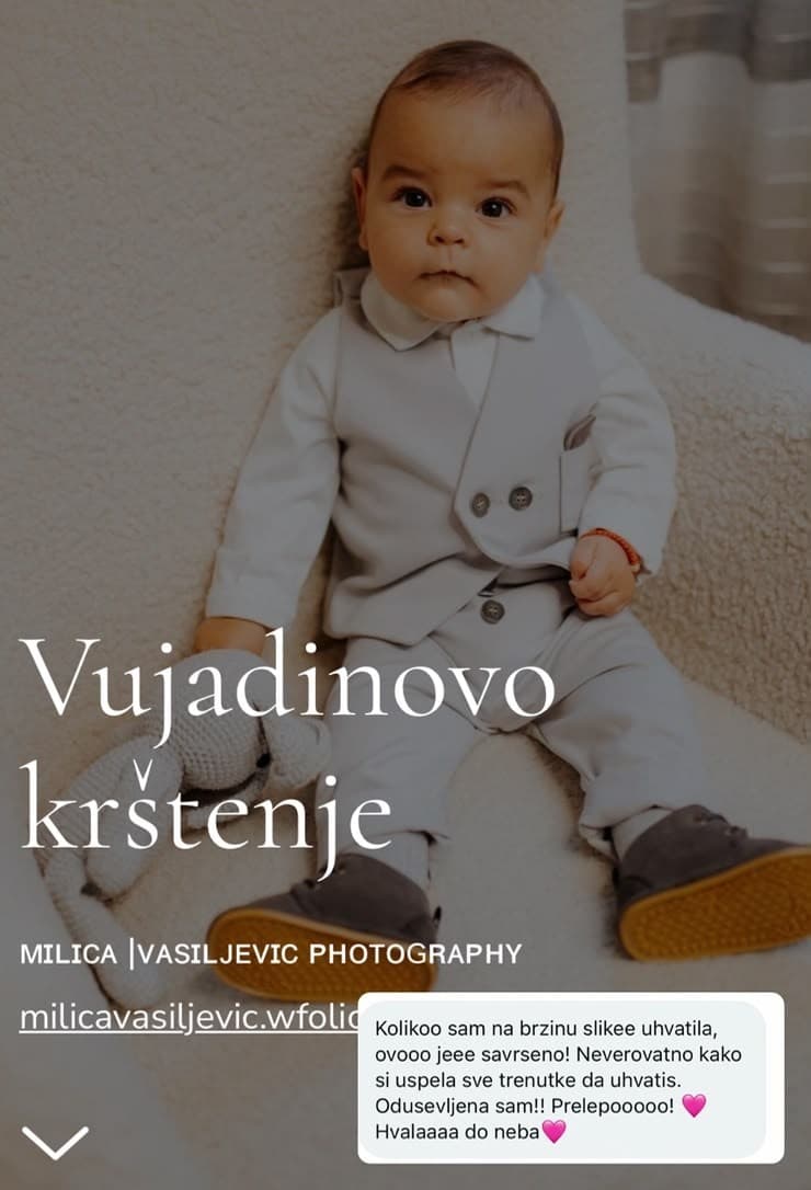 Fotografija bebe za krštenje uz poruku roditelja oduševljenih fotografijama